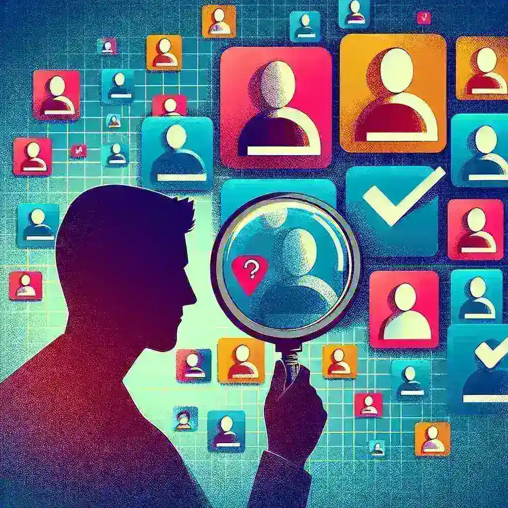 "Ilustrasi cara mendeteksi pengikut palsu di Instagram dengan grafik dan statistik, menunjukkan langkah-langkah dan tips untuk mengevaluasi akun pengikut dengan akurat."